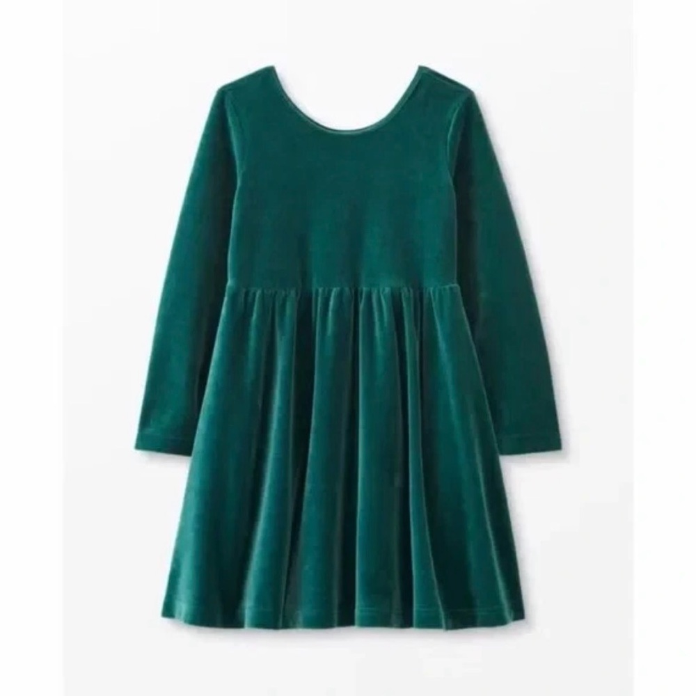 Hanna Andersson Girls Velour Skater Dress 6 - 7 120 Cm Green Holiday Formal